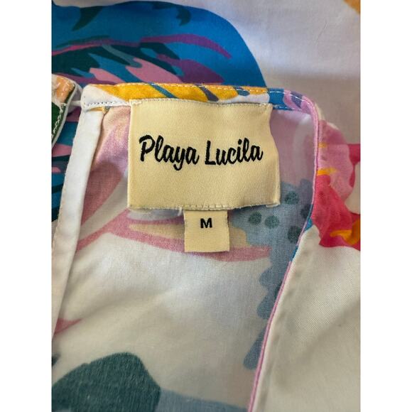 Playa Lucila Colorful Tropical Leaf Print Cotton Top Size Medium - Picture 6 of 7
